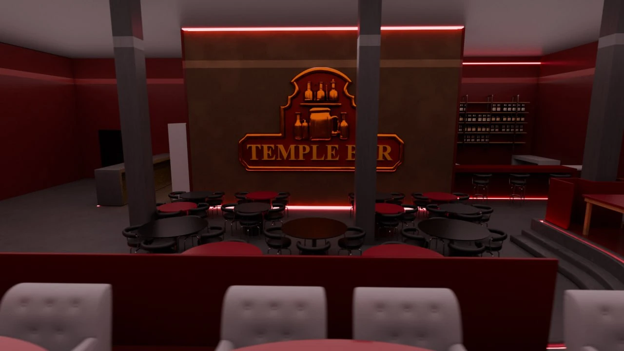 Клубное пространство Temple Bar. 3D-рендер, вид 2.