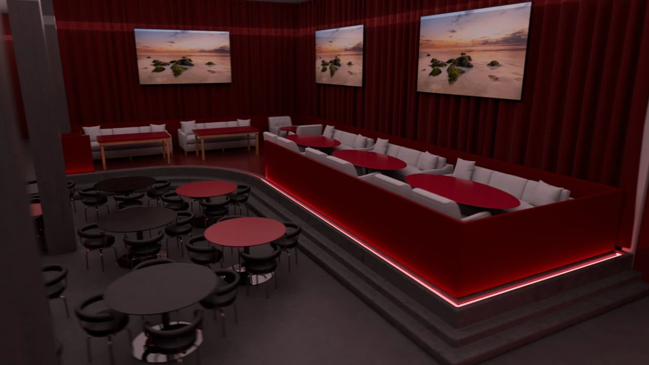 Клубное пространство Temple Bar. 3D-рендер, вид 3.
