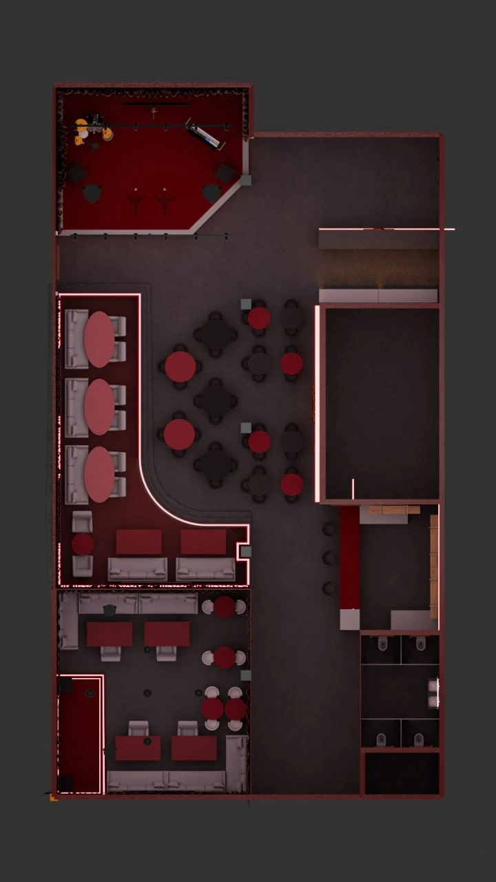 Клубное пространство Temple Bar. 3D-рендер, вид 4.