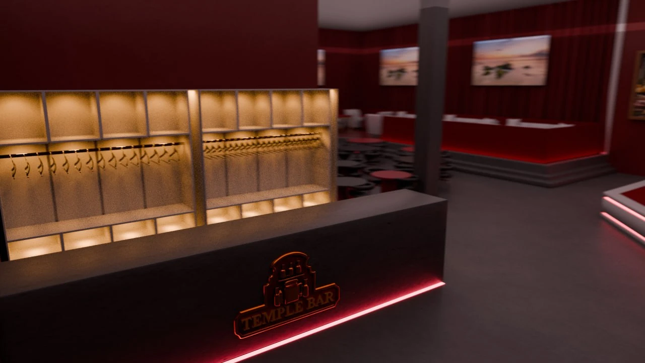 Клубное пространство Temple Bar. 3D-рендер, вид 6.